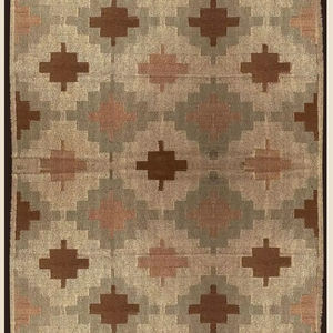 ขนสัตว์ทำด้วยมือ kilim dhurrie พรมวิ่งแบบแบนทอสีฟ้าสีส้มสีขาว-ออนไลน์ในอินเดีย-Maa & Company - Product Image 1