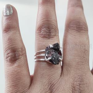 Bijoux en pierre brute Bague pour femme Grenat naturel Pierre précieuse Janvier Pierre de naissance Bague à trois bandes Bague de Noël Bague en argent sterling 925 - Product Image 4