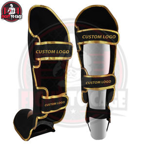 Protector de Espinilla de Cuero Negro Dorado con Cierre de Velcro para Entrenamiento de MMA y Muay Thai - Protección Completa para la Pierna y el Empeine, Absorción de Impactos - Product Image 2