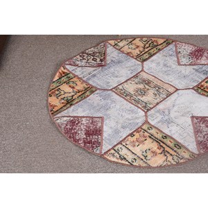 Tapis turc vintage blanc rouge Patchwork Design grande surface 3.4x3.4 pieds en laine avec support en latex pour couloir chambre à coucher - Product Image 5