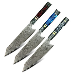 Cuchillo Kiritsuke Japonés Hecho a Mano de Acero al Carbono Forjado y Acero de Damasco con Mango de Resina de Ébano y Caja de Regalo - Product Image 1