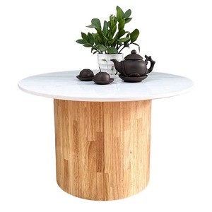 Modern 70cm Diameter Round Stone Top Coffee <b>Table</b> with Wooden Pedestal Base Durable Tea <b>Table</b> for Living Room-TT68236 - Product Image 1