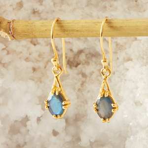 Trendy Fashion Handmade Natural Labradorite Gemstone Solid Statement <b>925</b> Sterling <b>Silver</b> Gold Plated Drop and Dangle <b>Earrings</b> - Product Image 1