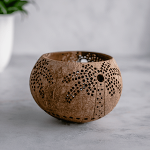 Minimalist <b>Tea</b> <b>Light</b> <b>Holder</b> Coco Shell Candle Stand Bowl Wedding <b>Holder</b> Stands for Candles With Handcrafted Carving - Product Image 2