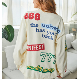 Sweat-shirt en coton français lourd de haute qualité à manches longues surdimensionné pour femmes Pull imprimé sur toute la surface - Product Image 2