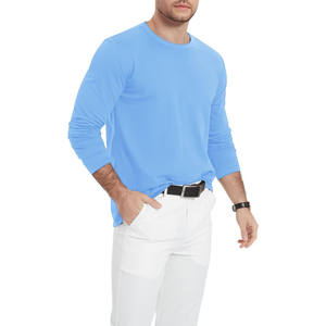 Camiseta de verano 100% de algodón para hombre, cuello redondo a la moda con manga larga, diseño en blanco, Camiseta holgada de estilo informal con patrón sólido para hombre - Product Image 3