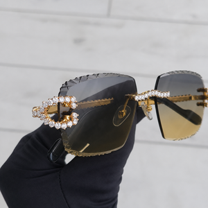 Luxury Gold Rimless Crystal <b>Square</b> Sunglasses for Women UV400 Designer Brown Gradient Fashion Eyewear - Product Image 5
