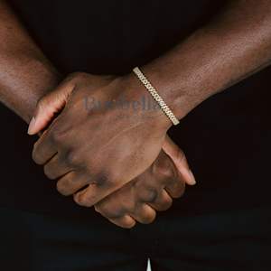 Fino 5mm 18K chapado en oro plata esterlina 925 VVS moissanite diamante Iced Prong Cuban Link pulsera para hombres Hip Hop joyería - Product Image 2