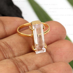 Trendy 925 Sterling Silver Rectangle Shape Ring <b>Clear</b> Crystal Quartz 18K Gold Plated Vermeil Statement Rings for Weddings - Product Image 3