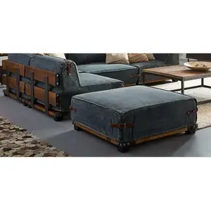 Sofá de lona de cuero vintage, sofá de lona de tela vaquera de alta calidad, conjunto de sofá de sala de estar moderno a la venta - Product Image 4