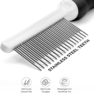 Peine Metálico Simple para Perros y Gatos, para Desenredar y Eliminar el Pelo Muerto, con Dientes Largos y Cortos de Acero Inoxidable - Product Image 2