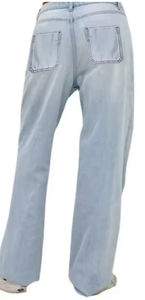 Pantalones vaqueros rasgados de cintura alta para mujer, pantalones vaqueros holgados de pierna ancha, pantalones vaqueros personalizados de fábrica, transpirables - Product Image 6