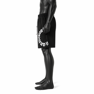 Pantalones Cortos Deportivos Negros Personalizados para Hombre, OEM ODM, Algodón y Felpa, con Logotipo Impreso, Cintura Elástica, Corte Holgado, Casuales, para Gimnasio - Product Image 4