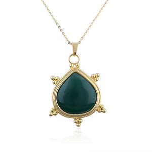 Premium quality cabochon green onyx beaded designer collet pendant 18k gold plated heart frame <b>fashion</b> jewelry chain <b>necklace</b> - Product Image 1