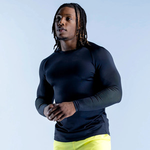 Camisetas de hombre de entrenamiento de manga larga sin atar con logotipo personalizado negro al por mayor, camiseta ligera para gimnasio y ropa deportiva para hombre - Product Image 3