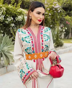 Unique multi fil de soie travail beau travail manuel perles travail marocain robe caftan caftan pour vêtements arabes pour fête de mariage
