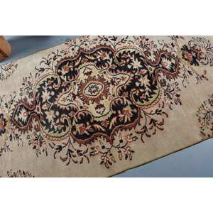 Alfombra turca Vintage clásica de 3,6x9,1 pies, patrón de retazos marrón Beige, lana de imitación de piel de conejo, pasillo Rectangular de látex para cabecera - Product Image 5