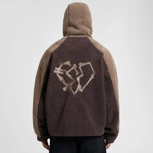 Sweat à capuche en polaire Sherpa surdimensionné personnalisé pour hommes avec logo brodé fermeture à glissière basse quantité minimale de commande sweats à capuche décontractés d'hiver pour hommes - Product Image 4