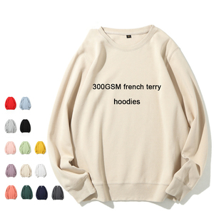 300GSM alta calidad Vintage OEM francés Terry pulóver liso teñido en Blanco estampado 100% algodón impreso personalizado cuello redondo sudadera - Product Image 2