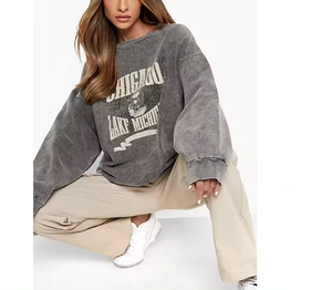 OEM Logo personnalisé femmes sweat à capuche de haute qualité col rond à manches longues épaules tombantes sweat-shirt brodé pour l'hiver tissé devant - Product Image 6