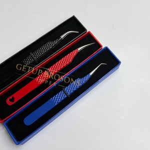 Pince à épiler GETUP BROSONS IMPEX en acier inoxydable avec pointe rouge/bleue/noire, acrylique, anti-magnétique, anti-statique, préhension fine et parfaite - Product Image 2