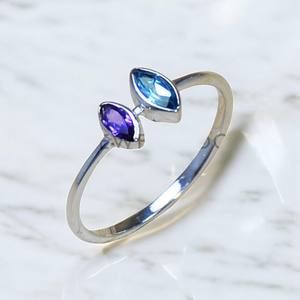 Amatista con piedras preciosas de Topacio Azul, anillo de Plata de Ley 925, diseño fino hecho a mano, joyería de plata al por mayor a granel para mujer - Product Image 1