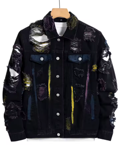 <b>Black</b> Denim <b>Jacket</b> Men Solid Color Washed Cotton <b>Jean</b> Coat Multi Pocket Snap Front Custom Logo OEM - Product Image 6