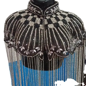 เสื้อคลุมเบอร์เลสก์งานเทศกาลสวยงาม ปักลายมุก ประดับเลื่อม ลูกปัด ทรงตรง คอวี ยาวกรอมพื้น ทรงธรรมชาติ - Product Image 1