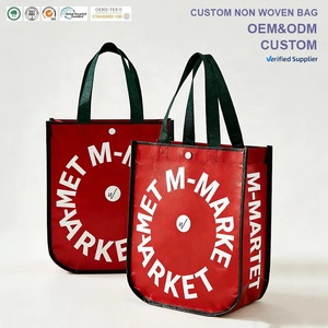 Sacs fourre-tout promotionnels personnalisés style Lulu, imprimés, en polypropylène laminé, rouges, non tissés, en vrac, sacs de courses écologiques avec logo pour l'emballage - Product Image 1