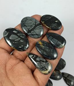 Cabochon en jaspe Picasso noir naturel, pierre précieuse non montée pour la fabrication de bijoux - Product Image 1