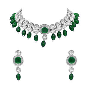 Exquisite Designer Square Kundan Beaded <b>Choker</b> Necklace Set - Product Image 3