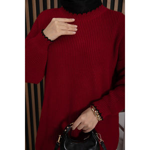 Suéter de Punto Grueso Vintage para Mujer, Color Rojo con Estampado Floral, Delgado, Transpirable, Suave, Estilo Casual para Primavera y Otoño - Product Image 5