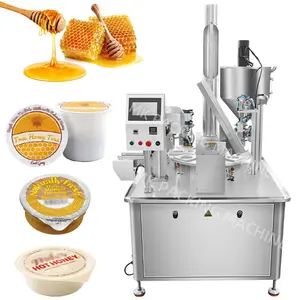 Mesin penyegel pengisi cangkir madu cair kecepatan tinggi otomatis mesin penyegel gelas penggali sirup gula panekuk