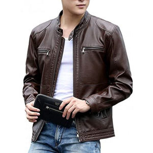 Veste en cuir de vachette 100% personnalisée de qualité supérieure pour hommes Tissu en laine de haute qualité Couleur unie Col montant Veste d'hiver OEM pour hommes - Product Image 5