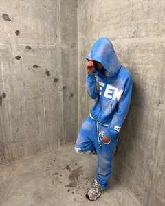 100% coton polaire français éponge pull survêtement pour hommes personnalisé en détresse broderie Logos Zip lourd à capuche ensemble hiver - Product Image 3