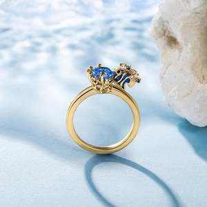 Jeulia Gold Plated Sterling Silver Hug Me Ocean Fish Cluster <b>Ring</b> - Product Image 3