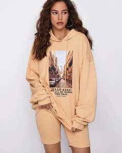 Warm Fleece Fitness Women 2 Piece Set Solid Long Sleeve Hoodies Biker <b>Shorts</b> Matching Set Workout Baggy Tracksuits - Product Image 3