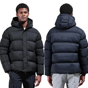 Blouson d'hiver pour homme, nouvelle mode, matelassé, couleur unie, toile, imperméable, à capuche, coupe-vent, bomber décontracté, fermeture éclair, devant - Product Image 1