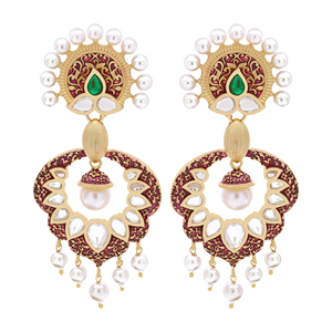 Boucles d'oreilles élégantes traditionnelles plaquées or AD Imitation laiton perle tendance pour les mariages exportation directe - Product Image 2