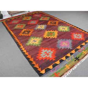 Alfombra Vintage, Alfombra Turca Extra Grande de 6.7x11.3 pies, Alfombra de Lana Roja Degradada a Naranja - Product Image 1