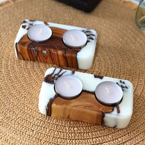 Vente flash - Porte-bougie en résine époxy et bois, design unique, fait à la main, ou porte-bougie chauffe-plat en résine et bois, décoration d'intérieur, fabriqué en Inde - Product Image 1