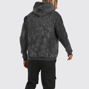 Wholesale Custom Vintage 350gsm Acid Washed Ripped Hoodie Men High Quality Heavy Weight Thermal Winter Streetwear Embroidered - Product Image 2