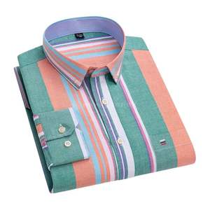 Camisa a Rayas Verticales Beige y Azul para Hombre, Manga Larga, Multi Rayas, Algodón, Casual, con Botones, Moderna - Product Image 6