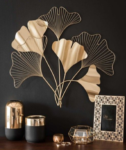 Decoración de pared de metal con marco de hoja dorada, elegante colgante de pared de metal con hojas doradas dentro del marco, disponible a precios al por mayor - Product Image 2