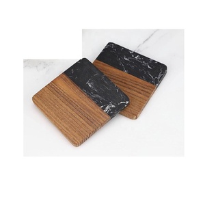 Ensemble de 4 sous-verres en marbre et bois gris modernes pour café, boisson et thé pour table Dinig Sous-verres modernes pour la décoration intérieure - Product Image 4