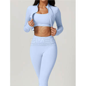 Pakistán hizo precio barato mujeres Yoga conjunto de 3 piezas cómodo mujeres Yoga conjunto en línea venta mujeres Yoga conjunto Legging y sujetador - Product Image 3