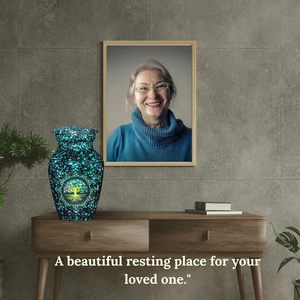 Elegante urna de metal hecha a mano Diseño de árbol de la vida para restos humanos y mascotas Jarrón de cremación simbólico con almacenamiento para cenizas - Product Image 6