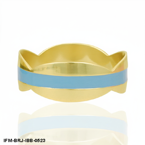 Handcrafted Brass Cuff Bangle with Sky Blue Enamel Inlay <b>Adjustable</b> Two-Tone <b>Gold</b> Statement <b>Bracelet</b> for Women - Product Image 1