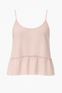 Fashion Women's Ribbed Knit Ruffle Hem Camisole Shorts Set Minimalist <b>Thermal</b> <b>Pajama</b> Lounge Sleepwear OEM ODM Clothing Front - Product Image 3