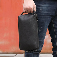 Tas genggam kulit sapi asli untuk pria, dompet panjang kulit sapi asli, dompet ritsleting bisnis bahan kulit sapi, tas tangan Multi saku